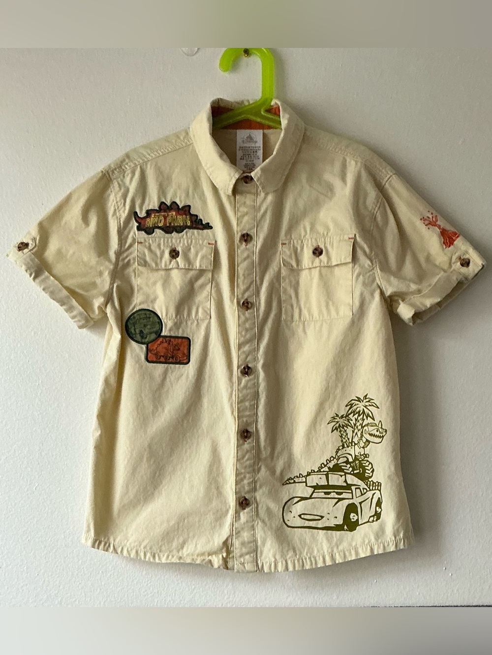 Disney Parks Dino Park Boys Shirt 100% Organic Cotton Beige Size 9/10